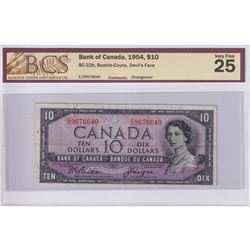 1954 $10 BC-32b, Bank of Canada, Beattie-Coyne, Devil's Face, Changeover, S/N: E/D9676640, BCS Certi