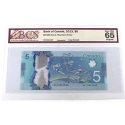 RADAR: 2013 $5 BC-69b-N1-iii, Bank of Canada, Macklem-Poloz, 4 Digit RADAR, S/N: HCJ3621263, BCS Cer