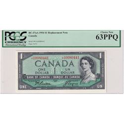 1954 $1 BC-37aA, Bank of Canada, Beattie-Coyne, Replacement, S/N: *AA0080441, PCGS Certified CUNC-63