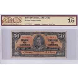 1937 $50 BC-26b, Bank of Canada, Gordon-Towers, Changeover, S/N: B/H3794092, BCS Certified F-15 (Min
