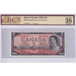 1954 $2 BC-30b, Bank of Canada, Beattie-Coyne, Devil's Face, S/N: G/B5101417, BCS Certified VF-35 Or