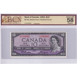1954 $10 BC-40a, Bank of Canada, Beattie-Coyne, Modified Portrait, S/N: X/D3394962, BCS Certified AU