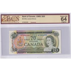 1969 $20 BC-50b, Bank of Canada, Lawson-Bouey, S/N: WY9856288, BCS Certified CUNC-64 Original.