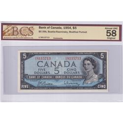 1954 $5 BC-39b, Bank of Canada, Beattie-Rasminsky, Modified Portrait, S/N: U/S8115713, BCS Certified