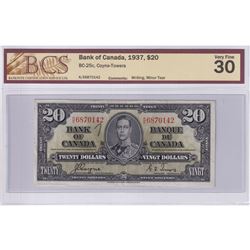 1937 $20 BC-25c, Bank of Canada, Coyne-Towers, S/N: K/E6870142, BCS Certified VF-30 (Writing, Minor