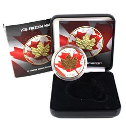 2018 Canada 1oz .9999 Fine Silver Maple Coloured & Gold Plated Freedom Maple Design in Smitty's Trea