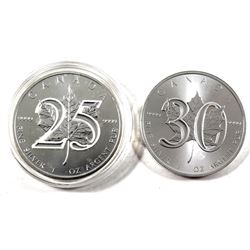 2013 Canada 25th Anniversary & 2018 30th Anniversary Silver Maple Leafs. 2pcs (TAX Exempt)