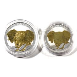 2014 Australia 1oz & 1/2oz Gold Plated Koalas in Capsules. 2pcs (TAX Exempt)