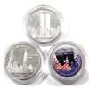 Image 2 : 3x September 11, 2001 Commemorative 1oz .999 Fine Silver Rounds of Different Designs in Capsules. 2 