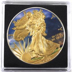 2014 USA 1oz Coloured & Gilded Blue Sky .999 Fine Silver Eagle in Capsule (TAX Exempt).