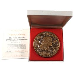 1977 Franklin Mint Calendar Art Medal Minted in Solid Bronze in Original Display Box with COA (Box h