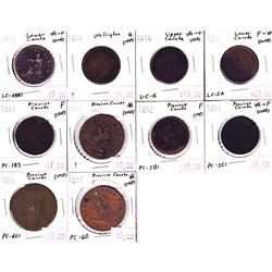 Mixed Lot of 1812-1857 Canada Bank Tokens (either scratched, cleaned or impaired) 10pcs.