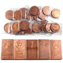 *Group Lot of .999 Fine Copper Bullion - 11x 1oz Indian Head, 11x 1oz MJB Monetary Metals UK, 2x Hal