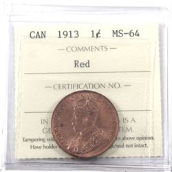 1-cent 1913 ICCS Certified MS-64 RED