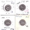 Image 1 : Group Lot 4x Canada 5-cents Varieties. Lot includes 1946 Arrow head, 1947 Dot, 1964 EWL, & 1966 Re-e