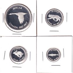 Group Lot 4x 1967-2017 Canada 150th Silver Proof Commemorative coins. Lot includes: $1, 25-cent, 10-