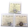 Image 1 : 1953 NSF, 1955 & 1964 Canada Silver 10-cents ICCS Certified MS-65. 3pcs