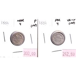 10-cents 1884 Near 4 Fine Condition (scratches) & 1884 Far 4 VG-F (Planchet flaw). *Key DateS* 2pcs