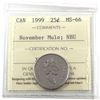 Image 1 : 25-cents 1999 November Mule ICCS Certified MS-66 NBU (missing the word '25 Cents' on coin)