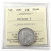 Image 1 : 25-cents Canada 1871 Obv. 1 ICCS Certified VG-8 *Key Date*