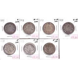 Group Lot 7x Silver 50-cents. Lot includes: 1911, 1918, 1919, 1929, 1937, 1938, 1939. 7pcs