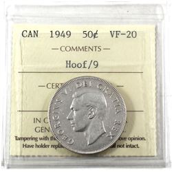 50-cents 1949 Hoof Over 9 Canada ICCS Certified VF-20.