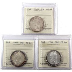 50-cents 1963 & 2x 1966 all ICCS Certified MS-64! 3pcs