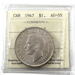 Silver $1 1947 Ptd. 7 ICCS Certified AU-55.