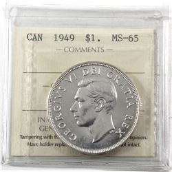 Silver $1 1949 ICCS Certified MS-65. Pristine Strong Strike!