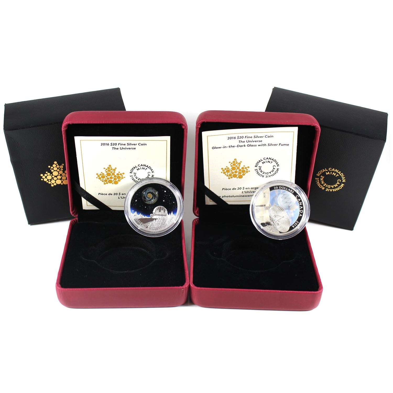 2016 Canada 20 The Universe & 20 The Universe GlowInTheDark Glass with Fume Fine Silver Coins 2016 Canada 20 The Universe & 20 The Universe GlowInTheDark Glass with Fume Fine Silver Coins