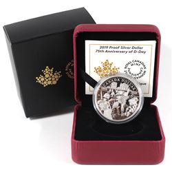 2019 Canada 75th Anniversary of D-Day Proof Silver Dollar (sleeve lightly bent). TAX Exempt.