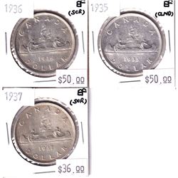 Silver $1 Lot 1935, 1936 & 1937 all EF-40. 3pcs