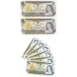 Group Lot 8x 1973 Bank of Canada $1 Bills. Lot includes 6x Consecutive BC-46a-I Lawsons-Bouey 3 lett