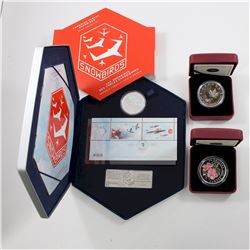 2006 Canada $5 Snowbirds Coin & Stamp Set, 2011 $20 Fine Silver Wild Rose (missing outer box) & 2013