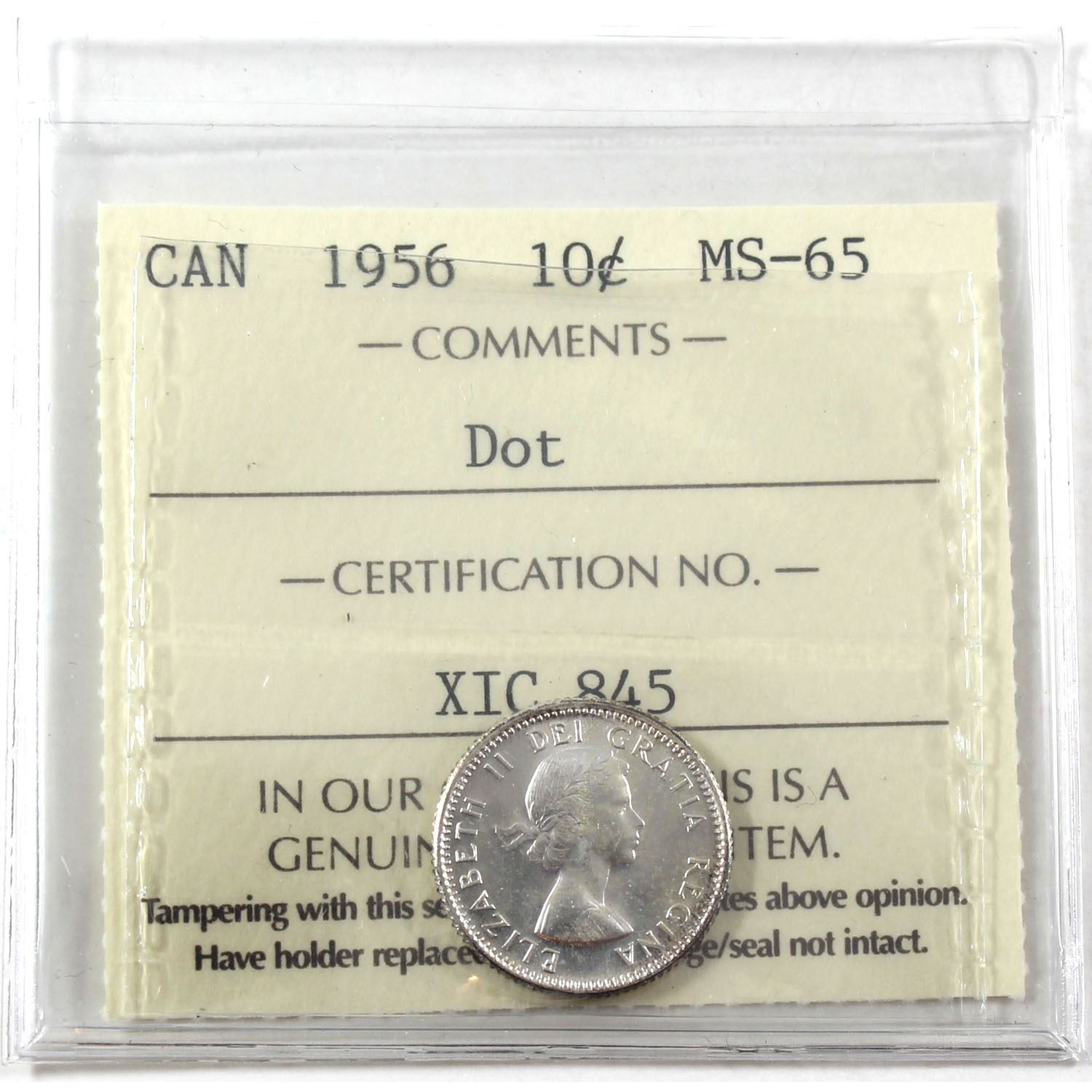 1956 Dot Canada 10cents ICCS Certified MS65