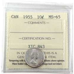 1955 Canada 10-cents ICCS Certified MS-65