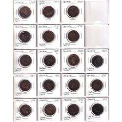 Mixed Page of 18x Canada Large Cents dated between 1859-1899. 18pcs