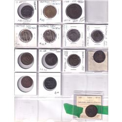 Mixed Estate Lot of Copper Bank Tokens 1800's. 14pcs. Good mixture. Please view the image for detail