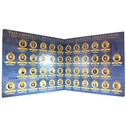 Franklin Mint Presidential State Quarter Collection in colourful display board with Coloured Quarter