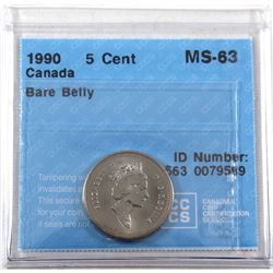 1990 Bare Belly Variety Canada 5-cents CCCS Certified MS-63