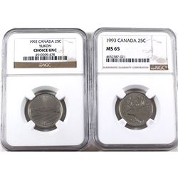 1992 Yukon & 1993 Canada 25-cents ICCS Certified MS-65