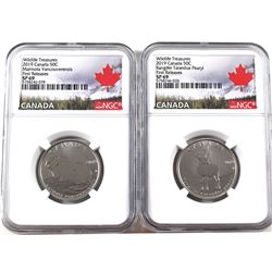 Pair of 2019 Canada Wildlife Treasures 50-cents Rangifer Tarandus Pearyl & Marmota Vancouverensis NG
