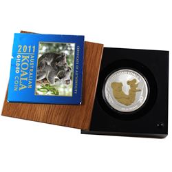 2011 Australia 1oz Gilded Koala Fine Silver Coin Encapsulated in Display Box with COA (small scratch