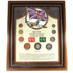 *British World War II Collection in Wooden Frame. You will receive a Bronze Farthing, nickel-brass T