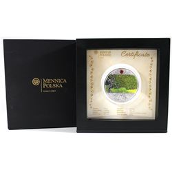 2018 Niue $1 Gustav Klimt - Golden Apple Tree Coloured Fine Silver Proof Coin Featuring Piece of Amb