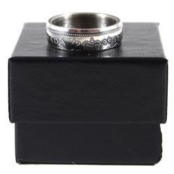 1966 Canada Silver 50-cents Coin Custom Jewellery Ring Size 10 - Made from a real 50-cents coin!