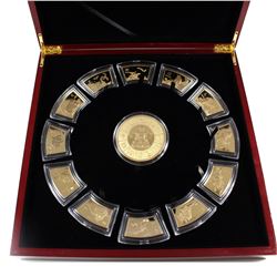 *Chinese Lunar Calendar 24k Gold-plated Copper Medallion set. This set features a large round Medall