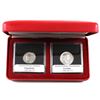 Image 1 : Ancient Roman 2-coin Set in Square Capsules and Red Display Case. You will receive Denarius Elagabal