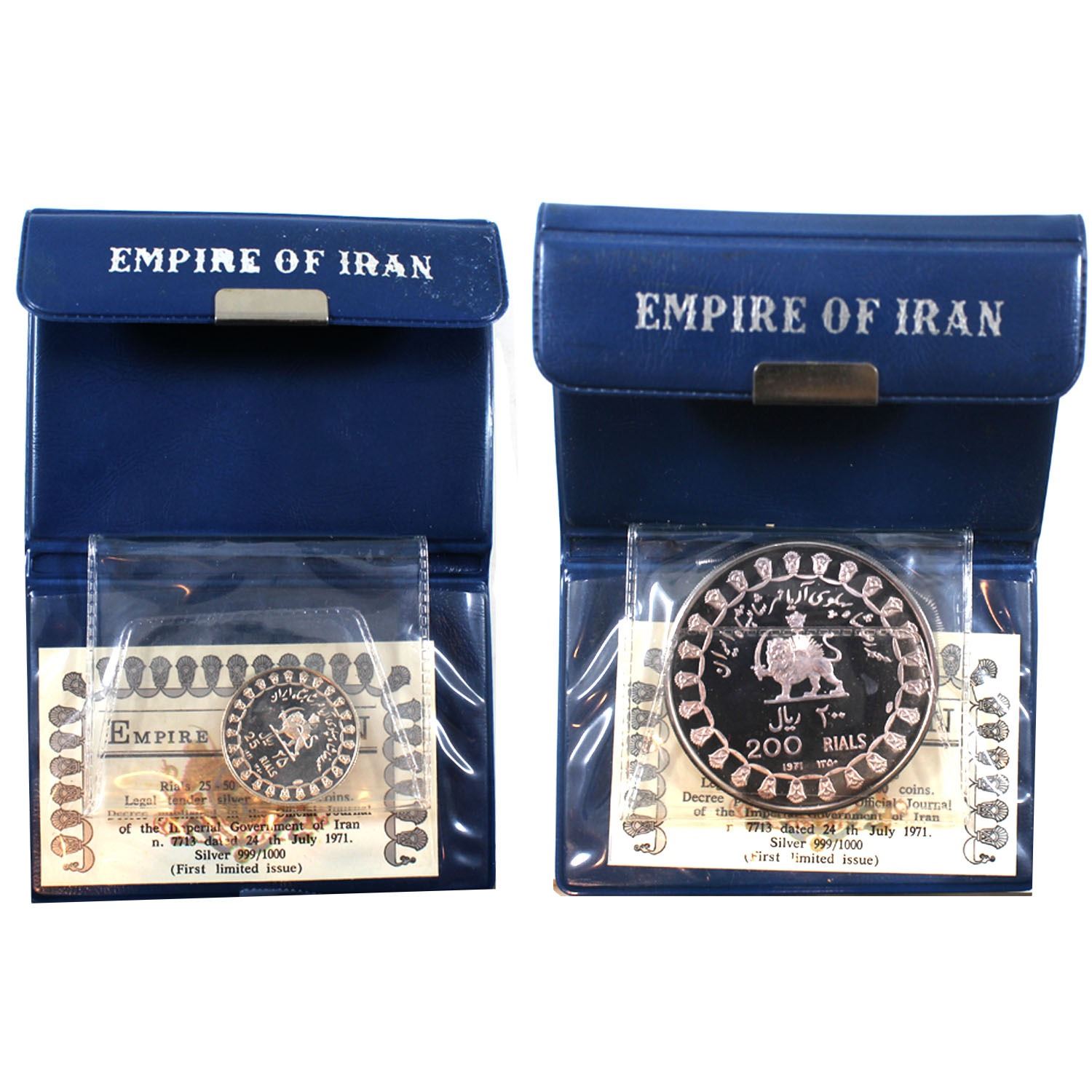 1971 Empire of Iran 25 Rial & 200 Rial .999 Fine Silver Coins in ...