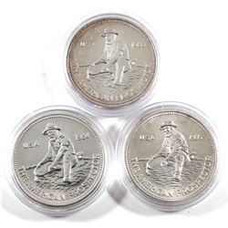 1983, 1984 & 1985 Engelhard 'The American Prospector' 1oz .999 Fine Silver Rounds in Capsules. 3pcs 